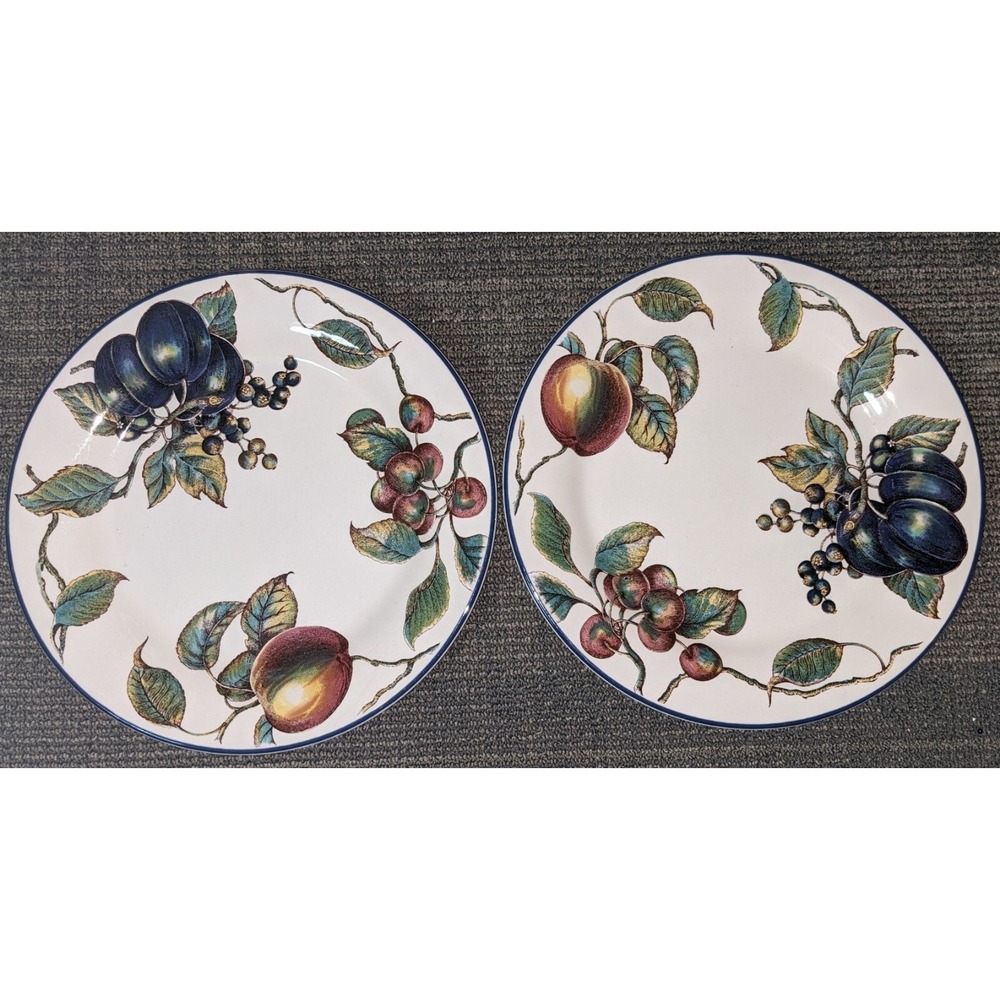 Pier 1 Macintosh Apple Fruits Dinner Plates Pair of 2 Multicolor 10" Plate